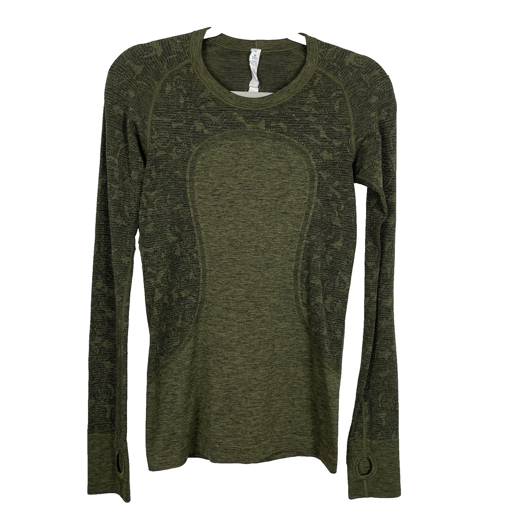 Lululemon Swiftly Tech Long Sleeve T Shirt Women's 6 Olive Green Floral Workout